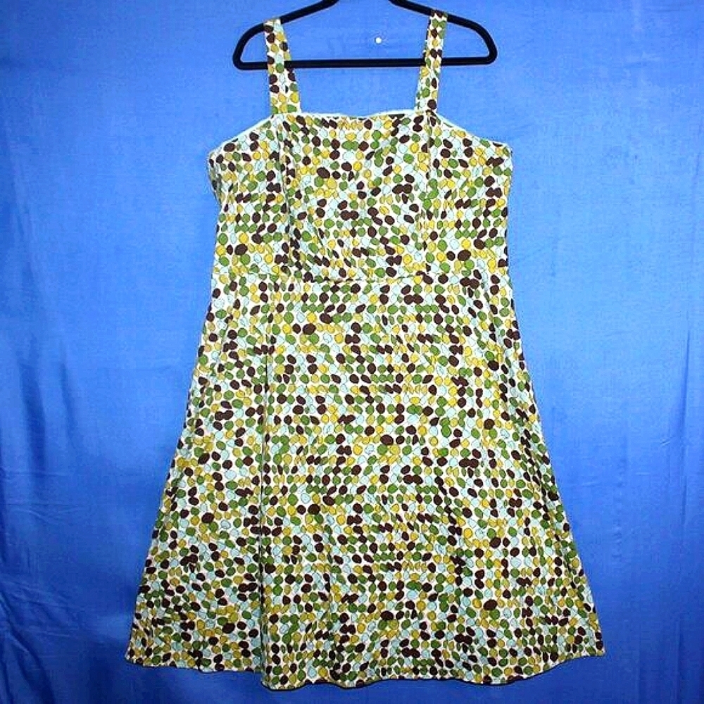 Kim Rogers Polka Dot A-Line Dress Green Brown 20W